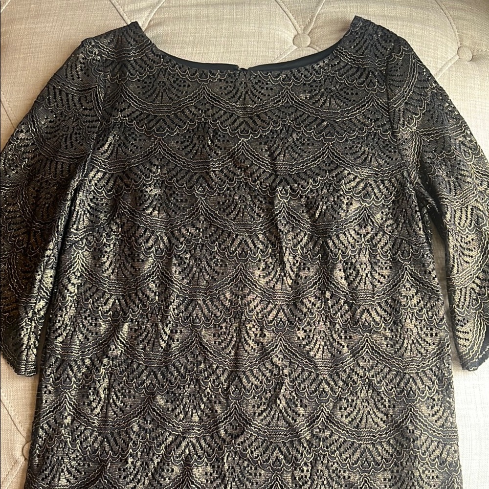 Miami Scalloped Black and Gold Lace Dress
